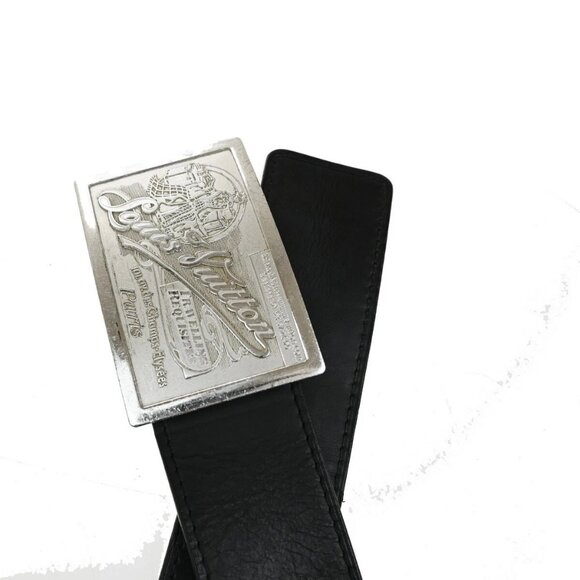 LOUIS VUITTON Logo Ceinture Jeans Belt Leather Black Silver M6812 Spain 67FB829 - Picture 5 of 16